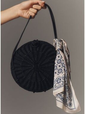 Black Round Woven Shoulder Bag